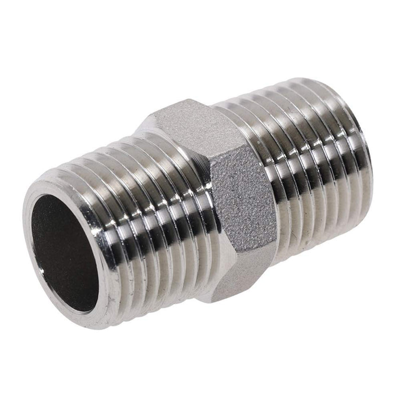 [Australia - AusPower] - Beduan 1/2" Male to 1/2"Male NPT Hex Nipple Stainless Steel Pipe Fitting (Pack of 2) 1/2 Inch 