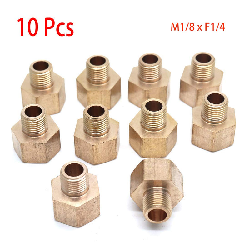 [Australia - AusPower] - Sydien 10 Pcs Brass Pipe Fitting Reducer Adapter Male to Female Adaptor,1/8 Male Pipe x 1/4 Female Pipe 1/8 Male x 1/4 Female 