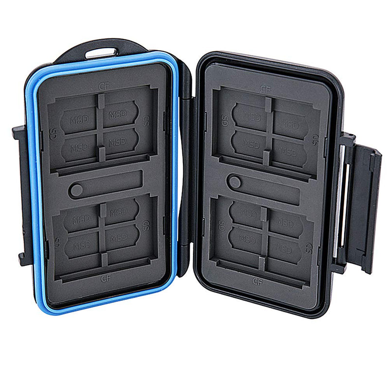 [Australia - AusPower] - 28 Slots Water-Resistant Memory Card Case SD MSD Card Holder Storage Keeper for 4 CF + 8 SD SDHC SDXC + 16 TF MSD Micro SD Cards, with Carabiner + Card Tray Removal Eject Pin Key / Blue Seal Ring for 4 CF + 8 SD + 16 TF / Micro SD 