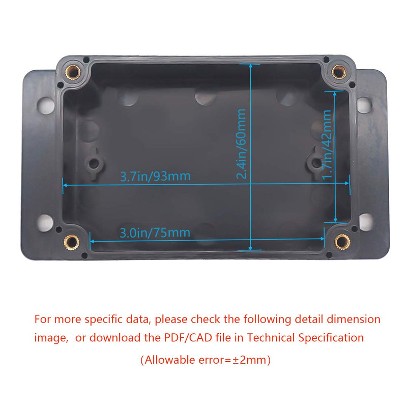 [Australia - AusPower] - Zulkit Junction Box ABS Plastic Dustproof Waterproof IP65 Universal Electrical Boxes Project Enclosure with Fixed Ear Black 3.94 x 2.68 x 1.97 inch (100 x 68 x 50 mm)(Pack of 2) 3.94" x 2.68" x 1.97"(Pack of 2) 
