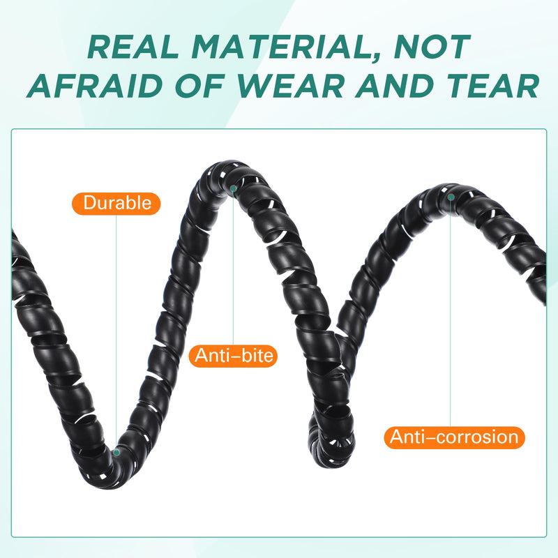 [Australia - AusPower] - 10 mm Dog and Cat Cord Protector Spiral Cable Wire Protector Sleeve Covers 5 Pcs/Pack for Cord to Protect Your Pets from Chewing Through Insulated Cables (Black,49.2 Ft) 49.2 Ft Black 