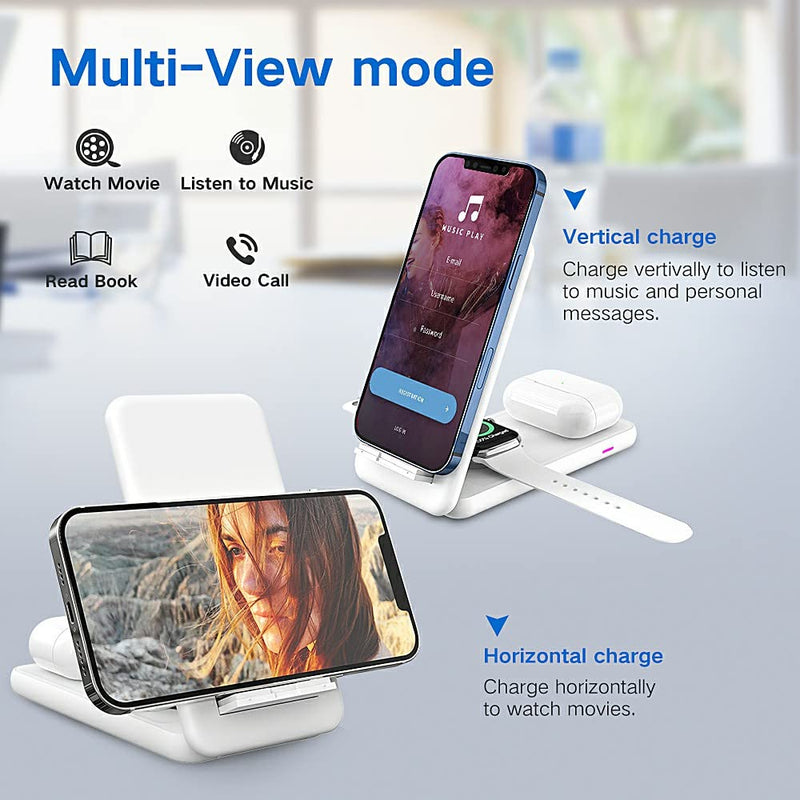 [Australia - AusPower] - Foldable Wireless Charger, Almsbo Portable 3 in1 Wireless Charger Station for AirPods Pro/2 Apple Iwatch 6/SE/5/4/3/2/1,iPhone 11/12/13 Series/XS MAX/XR/XS/X/8/8 Plus Pearl White 