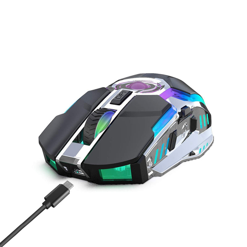 [Australia - AusPower] - Rechargeable 2.4G Wireless Gaming Mice with USB Receiver and RGB Colors Backlit for Laptop,Computer PC and MacBook(Gray) Gray 