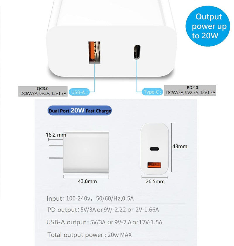 [Australia - AusPower] - Adaptter Charger 20W PD, USB A+C Wall Charger Portable Double-Port Fast Charging Ultra Compact for Type C Travel Plug Cube Power Adapter for iPhone 12 Mini 11 Pro, GS-W18A 