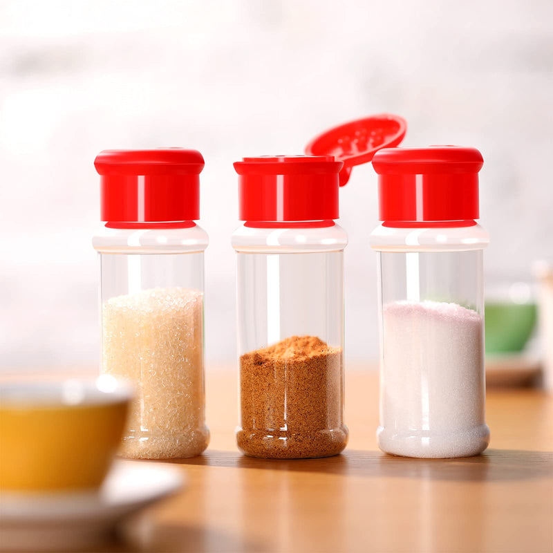 [Australia - AusPower] - 6 Pieces 3.5 oz Plastic Salt and Pepper Shakers Red Lids Seasoning Bottle Containers Spice Containers Seasoning Containers with Shaker Lids for Storing Salt Sugar Spice Herbs and Powders (Red) 