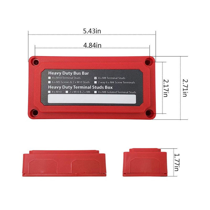 [Australia - AusPower] - IZTOSS 300A Bus Bar 5/16" Heavy Duty Module Design BusBar Box Power Distribution Block 48V 4X M8 Terminal Studs Battery Junction Block for Battery Marine RV Truck (Red) M8 (5/16")Red 