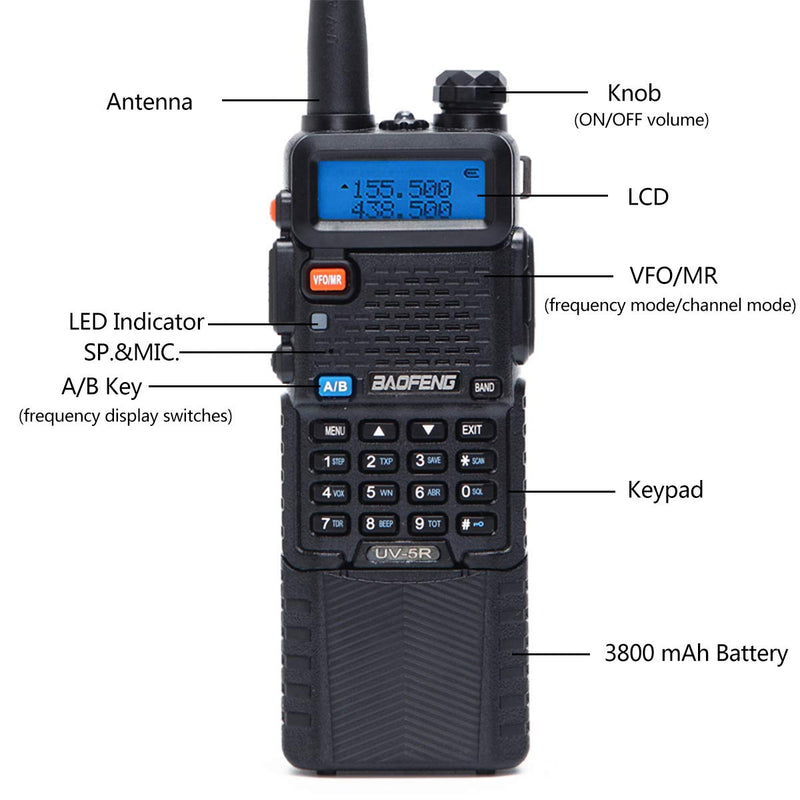 [Australia - AusPower] - Airiton & Baofeng UV-5R 5W Portable Dual Band Two-Way Radio with 3800mAh Battery and Airiton Tactical Foldable Antenna (18.8inch) 18.8inch 