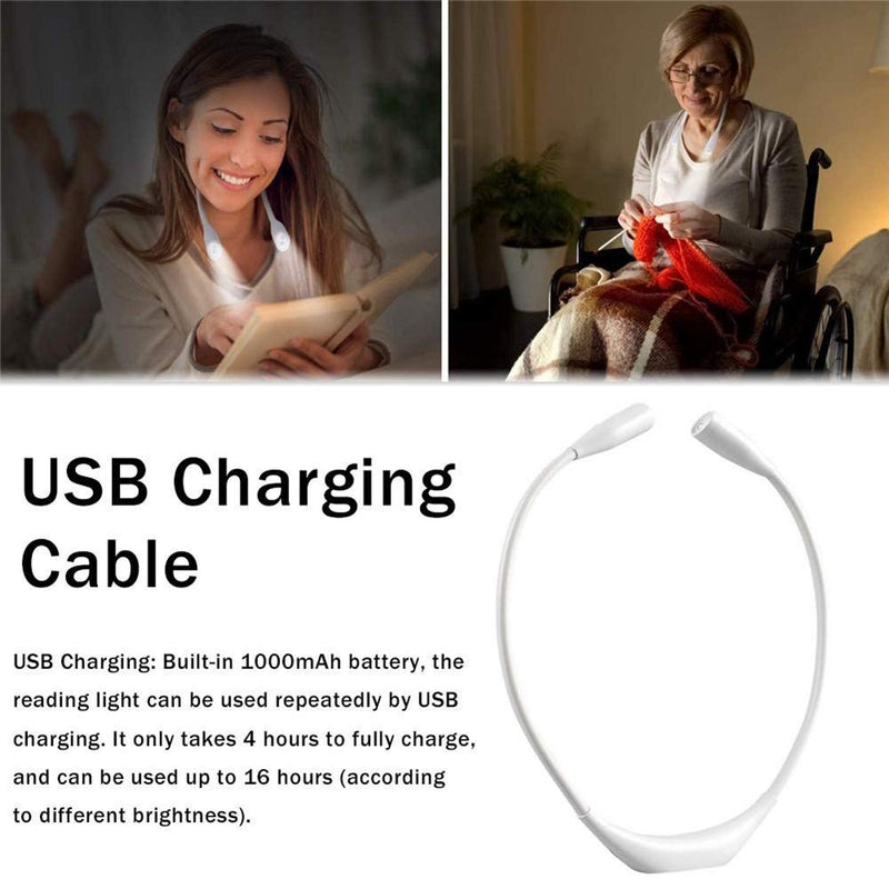 [Australia - AusPower] - QEBIDUM Led Neck Reading Light, Book Light for Reading in Bed, Necklamp Necklight Hands Free Hung USB Rechargeable Flexible Booklight, Night Reading Lamp for Indoor Knitting Outdoor Camping White 