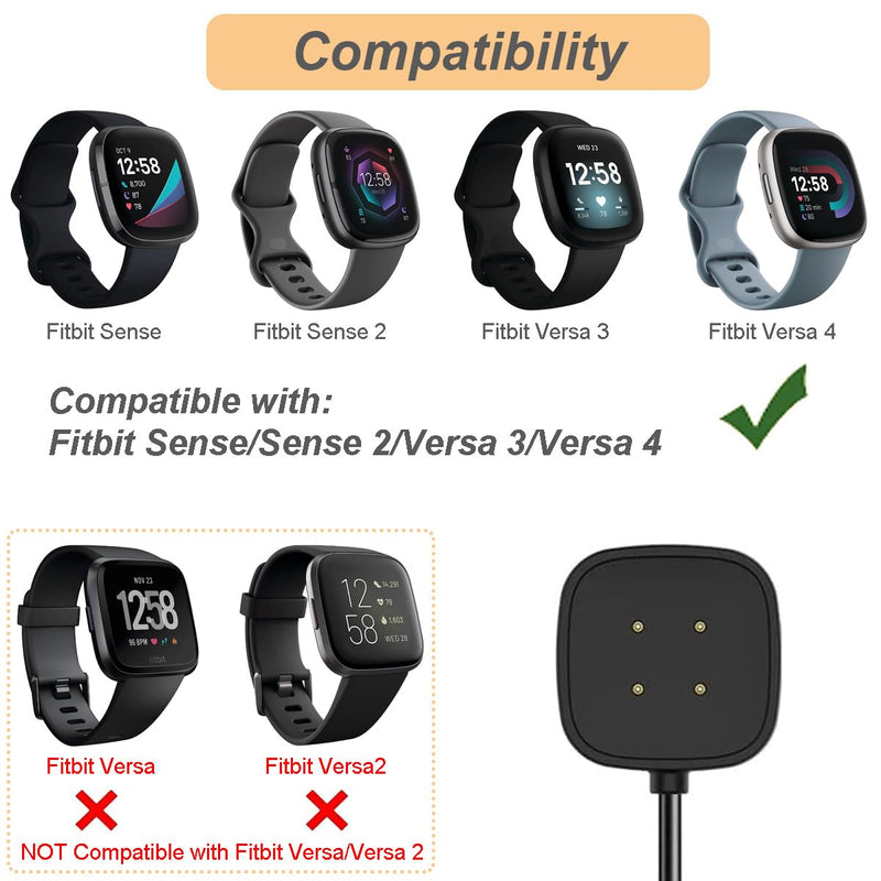 [Australia - AusPower] - Nisyctk Charger for Fitbit Sense/Sense 2/Versa 3/Versa 4, Replacement USB Charging Cable for Versa 4/Versa 3/Sense 2/Sense (3.3ft/1m) 