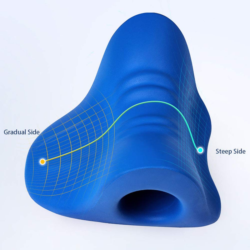 [Australia - AusPower] - Neck and Shoulder Relaxer, Cervical Traction Device for TMJ Pain Relief and Cervical Spine Alignment, Chiropractic Pillow Neck Stretcher O-shape Navy Blue 8.6 X 8.3 X 5 Inch 