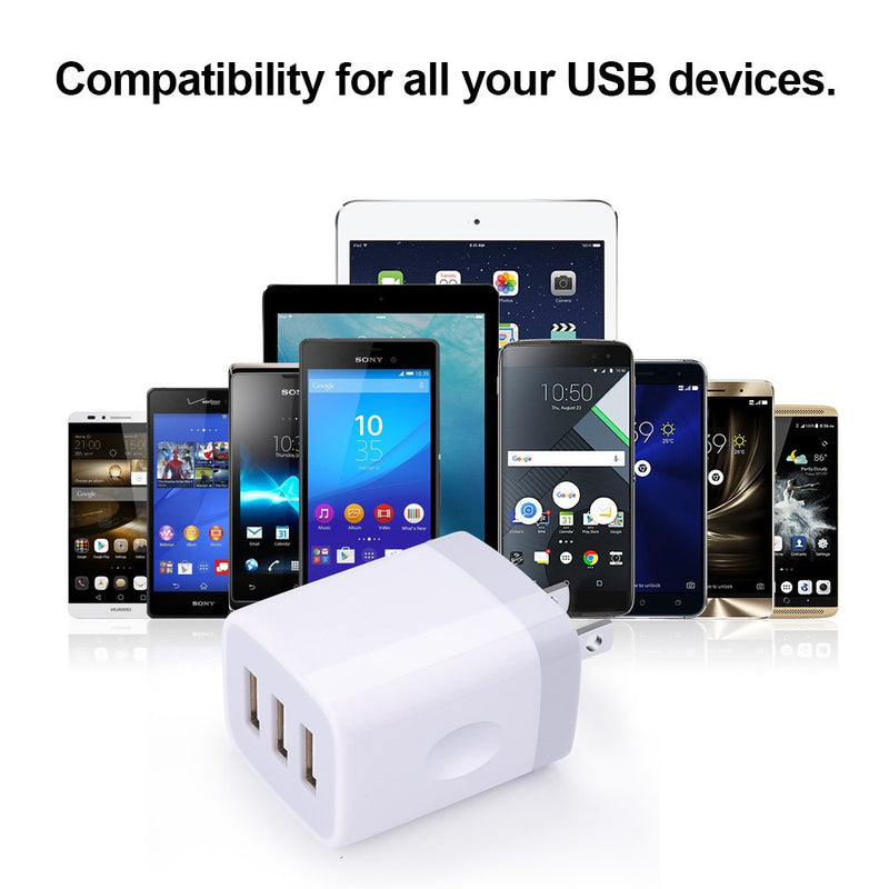 [Australia - AusPower] - Muti Port USB Wall Charger,Sicodo 3.1Am Universal Travel Charger Block Power Plug Adapter Compatible with iPhone Xs/XS Max/XR/X/8/7/6/Plus,Sumsung Galaxy/Note/Edge,LG,Nexus,and Other USB Plug Devices White 