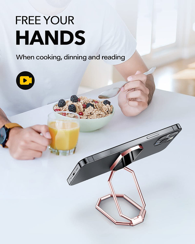 [Australia - AusPower] - 【Foldable & Adjustable】 Cell Phone Ring Holder Finger Kickstand,【Thick Case & Big Phones Friendly】 Cell Phone Holder for Hand, 【Triptych】 iPhone Ring Holder Grip,【Magnetic】 Cell Phone Grip Holder Rose Gold 