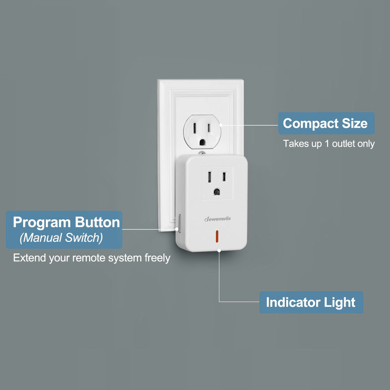 [Australia - AusPower] - DEWENWILS Indoor Remote Control Outlet, Expandable Remote Light Switch Kit, Wireless On Off Power Switch, 100ft RF Range, Compact Design, White 