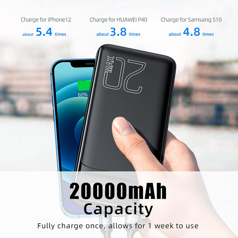 [Australia - AusPower] - Essager Portable Charger 20000mAh Power Bank USB C PD 20W QC 3.0 Fast Charging External Battery Pack Charger, Powerbank for iPhone 13 12 11 Pro Max iPad Samsung Cell Phones black 