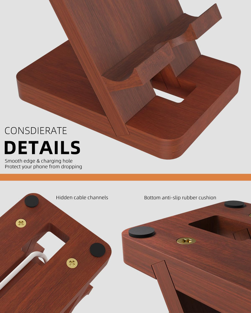 [Australia - AusPower] - T TARANTO Wood Cell Phone Stand, Phone Holder for Desk, Tablet Display Stand for iPad, Compatible with All Mobile Phones, Wooden Office Desk Accessories Brown 
