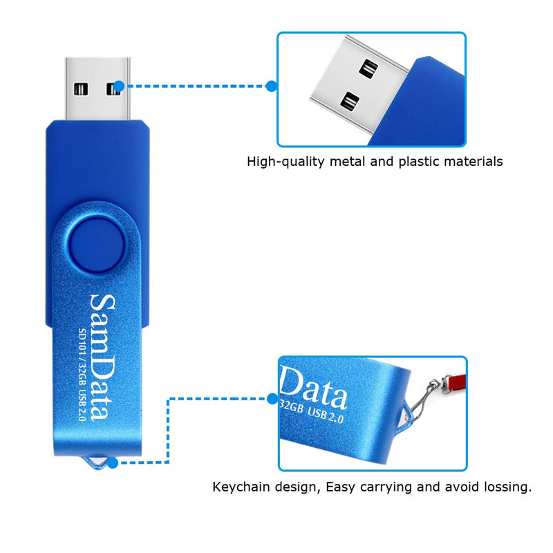 [Australia - AusPower] - SamData 32GB USB Flash Drives 2 Pack 32GB Thumb Drives Memory Stick Jump Drive with LED Light for Storage and Backup (2 Colors: Black Blue) Blue Black 32GB*2 