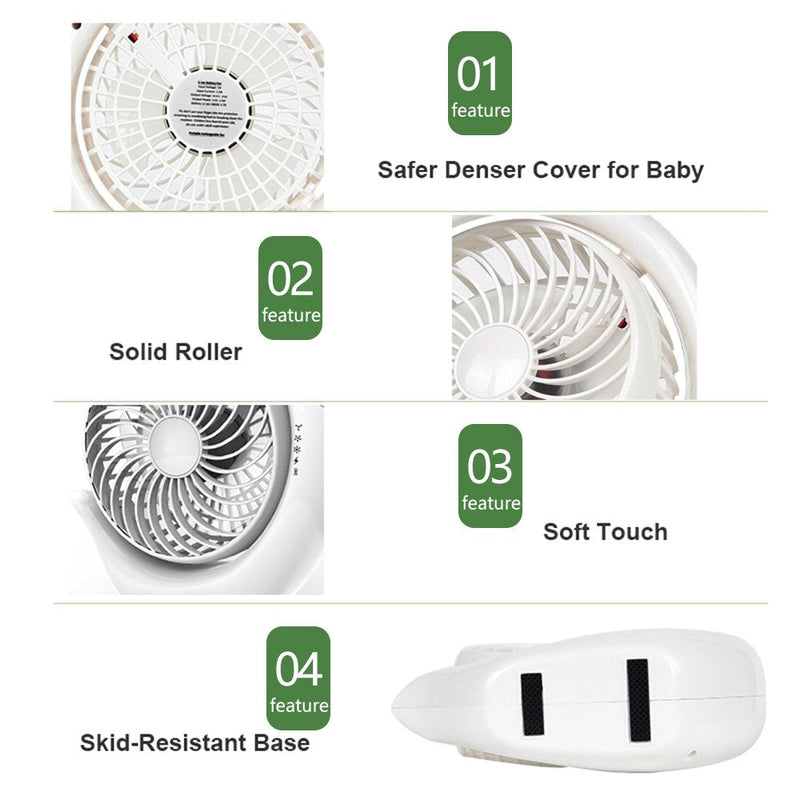 [Australia - AusPower] - AceMining Rechargeable Battery Operated Fan with 3 speeds, Strong Wind, Long Battery Life, Quiet Operation, Small USB Desk Fan, Portable Battery Powered Fan, Cooling for Home, Office, Travel(White) White 