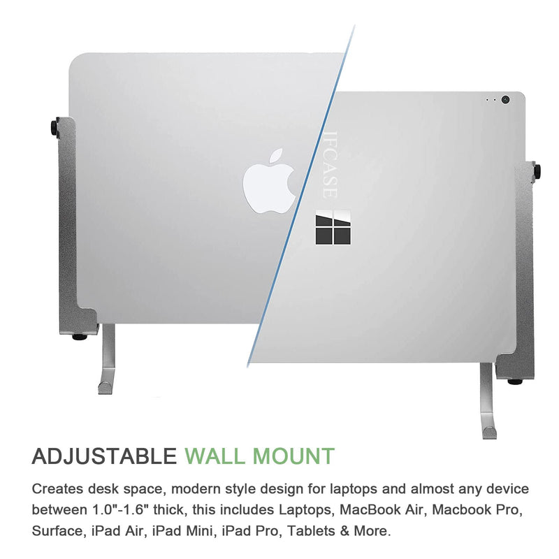 [Australia - AusPower] - IFCASE Aluminum Wall Laptop Mount Holder for MacBook Air, Pro, Surface, iPad, Tablets, Cell Phones with Headphone Hook, Anti-Scratch Pads, Adhesive & Screws (Silver) Silver 