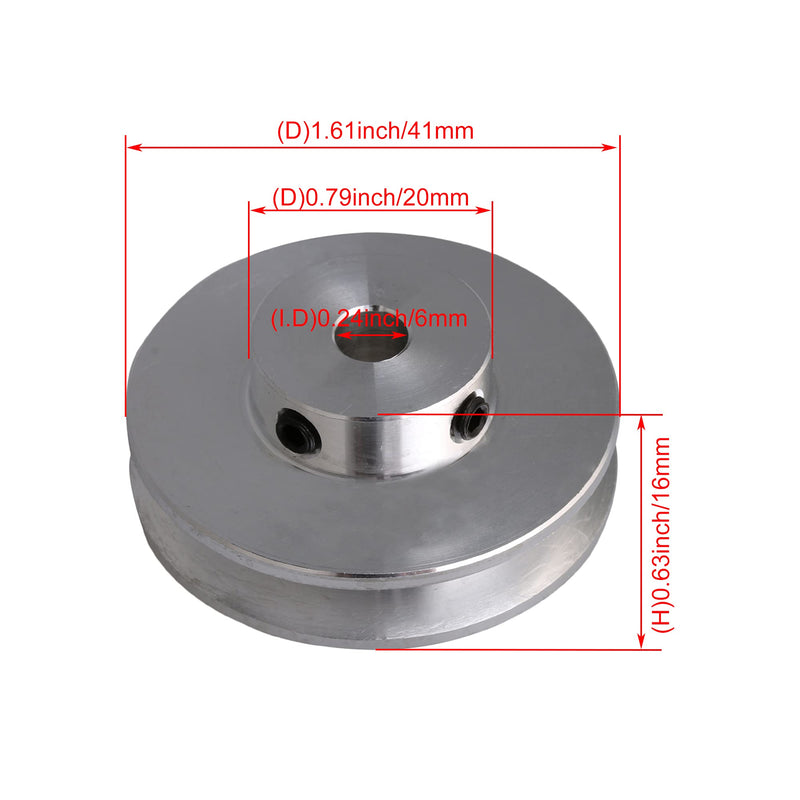 [Australia - AusPower] - BQLZR 41x16x6MM Silver Aluminum Alloy Single Groove 6MM Fixed Bore Pulley for Motor Shaft 3-5MM PU Round Belts 