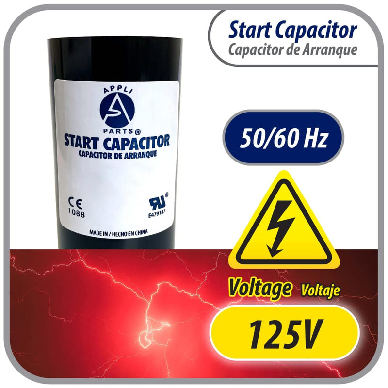 [Australia - AusPower] - Appli Parts motor start capacitor 161-193 Mfd (microfarads) uF 110-125VAC universal fit for electric motor applications 1-7/16 in Diameter 2-3/4 in Height CON-161-110 110-125 Vac 