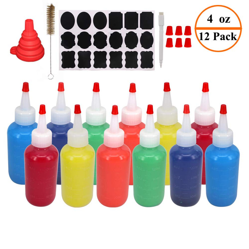 [Australia - AusPower] - Belinlen 12 Pack 4-Ounce Empty Plastic Squeeze Bottles with Red Tip Caps Multipurpose Squirt Bottle 4oz 12pack 