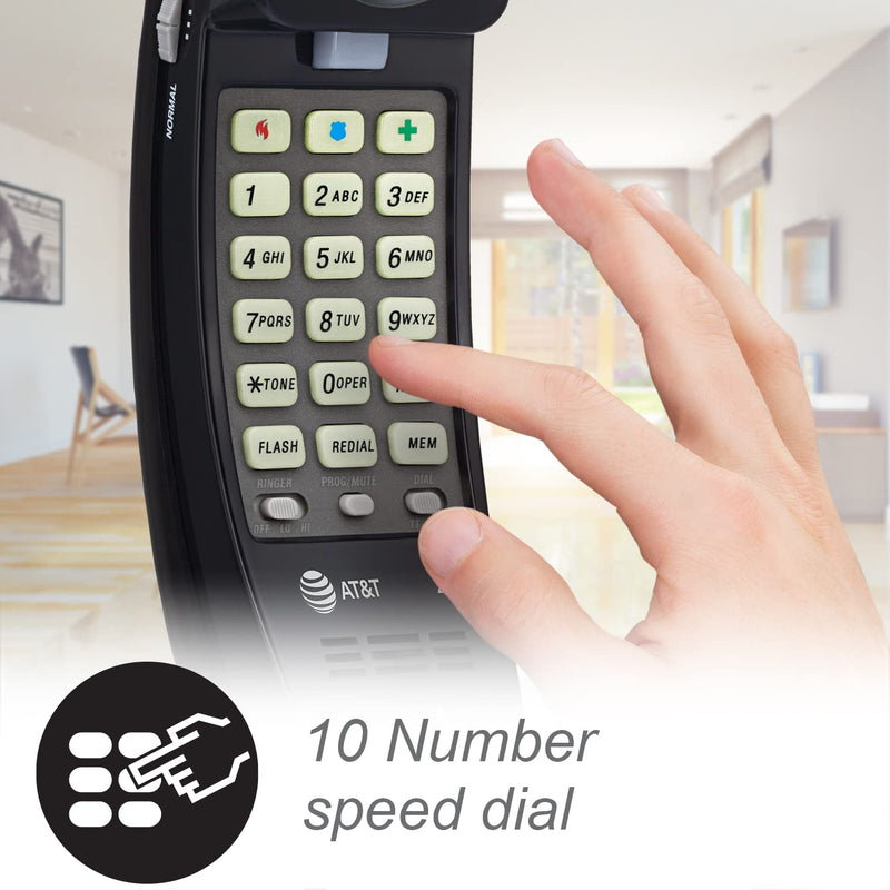 [Australia - AusPower] - AT&T 210 Basic Trimline Corded Phone, No AC Power Required, Wall-Mountable, Black 