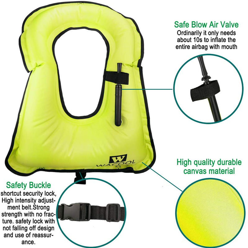 [Australia - AusPower] - WACOOL Inflatable Snorkel Diving Swimming Scuba Vest Jacket for Adult Youth Kids (Adult, Neon Green) 