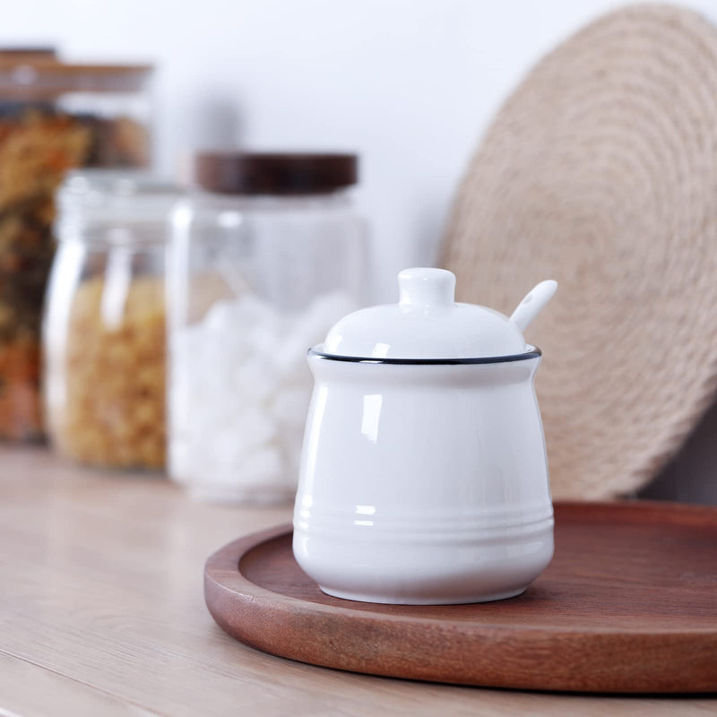 [Australia - AusPower] - Porcelain Salt Bowl with Lid and Spoon,Ceramic Sugar Bowl 12oz (White) White 