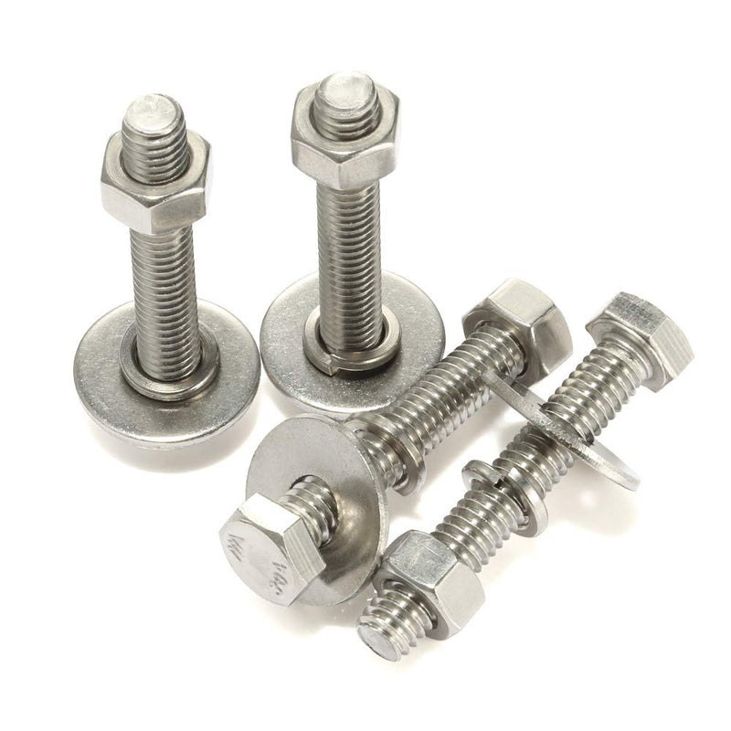 [Australia - AusPower] - 8 Sets 1/4-20 x 2-1/2" Hex Head Screws Bolts, Nuts, Extra-large and Thick Flat & Lock Washers, Fully Threaded, Stainless Steel 18-8, Bright Finish 1/4-20 x 2-1/2" (8 Sets) 