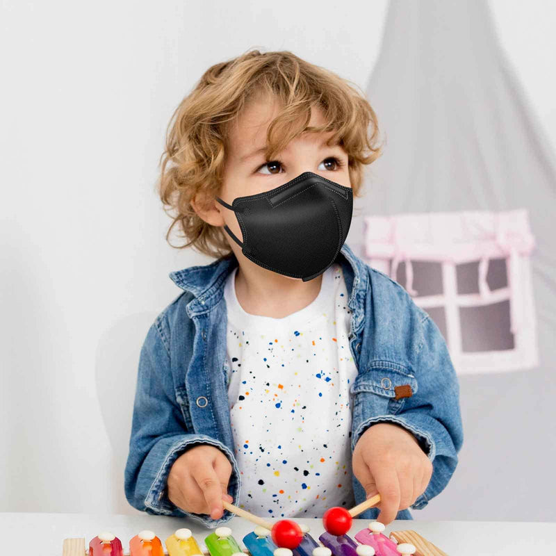 [Australia - AusPower] - VickyMac Disposable Face Mask for Kids, 30pcs Upgraded 4-Ply Protective Cover Breathable Safety Masks for Boys and Girls 01.black 