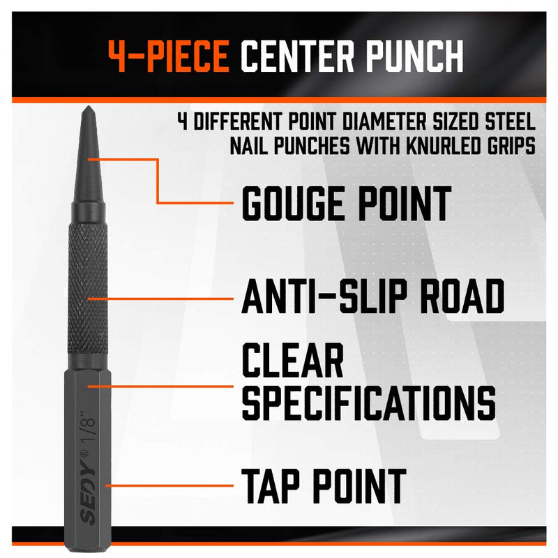 [Australia - AusPower] - SEDY 4-Piece Nail Setter Punch & Center Punch Set 