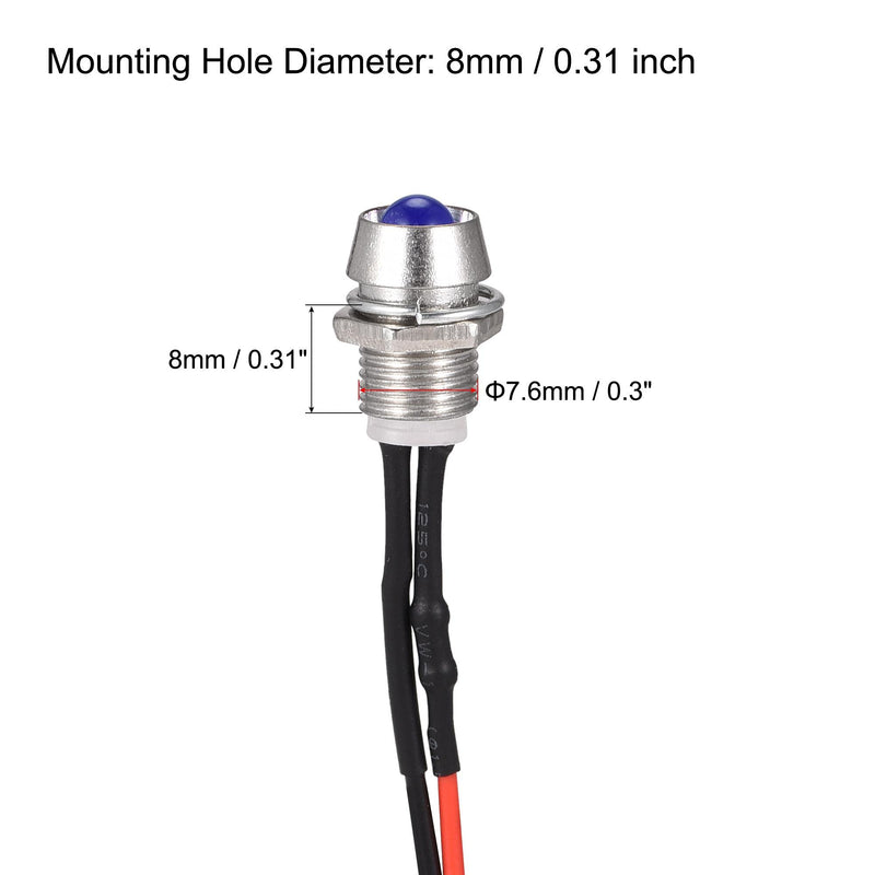 [Australia - AusPower] - uxcell LED Indicator Light AC/DC 110V 8mm Panel Mount Blue LED Signal Lamp Metal Shell 5Pcs 