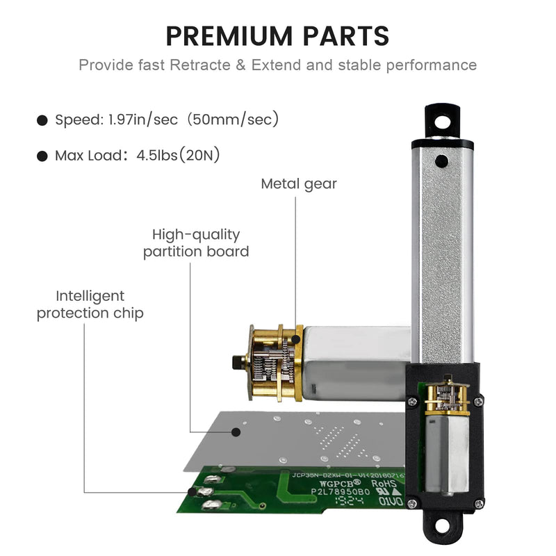 [Australia - AusPower] - Mini Electric Linear Actuator Stroke 0.4"–Force 4.5 lbs–12V | High-Speed 1.97"/sec–Weight 0.1KG Ideal for Intelligent Range Hood, Fan Blades, Cabinets, Window Opener, Robotics, Home Automation… 0.4 inch Silver 