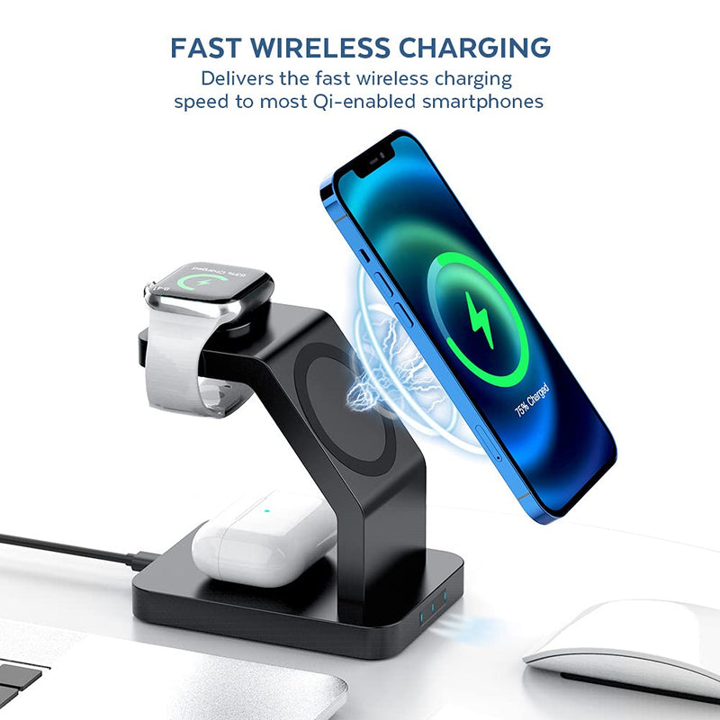[Australia - AusPower] - 3 in 1 Wireless Charging Station, Magnetic Wireless Charger Duck for Apple Watch SE/6/5/4/3/2 AirPods Pro/2 iPhone 13/13 Pro Max/13 Pro/12/12 Pro/Max 