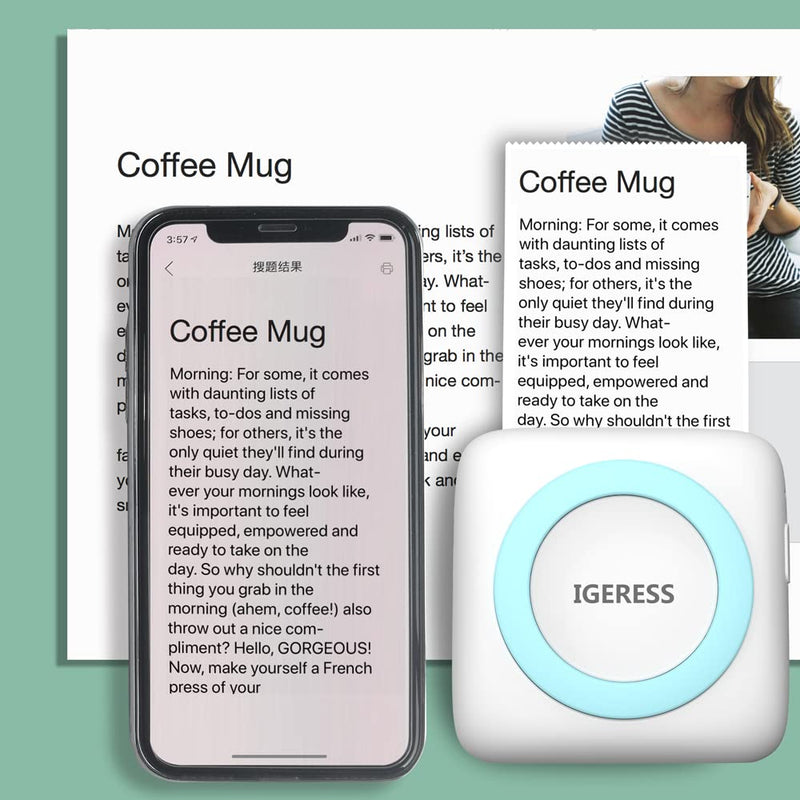 [Australia - AusPower] - Mini Printer, IGERESS Wireless Bluetooth Pocket Thermal Printer, Sticker Printer, Portable Notes Picture Printer Receipt Paper Printer Compatible with iOS and Android 