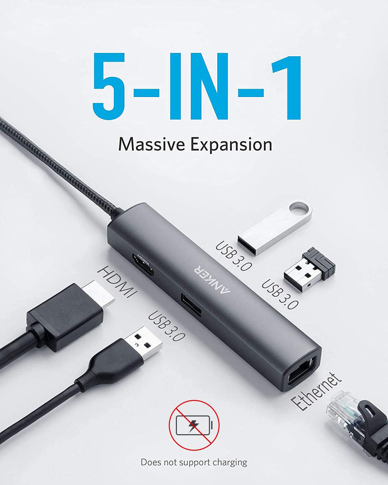 [Australia - AusPower] - Anker USB C Hub Adapter, 5-in-1 USB C Adapter with 4K USB C to HDMI, Ethernet Port, 3 USB 3.0 Ports, for MacBook Pro, iPad Pro, XPS, Pixelbook, and More 