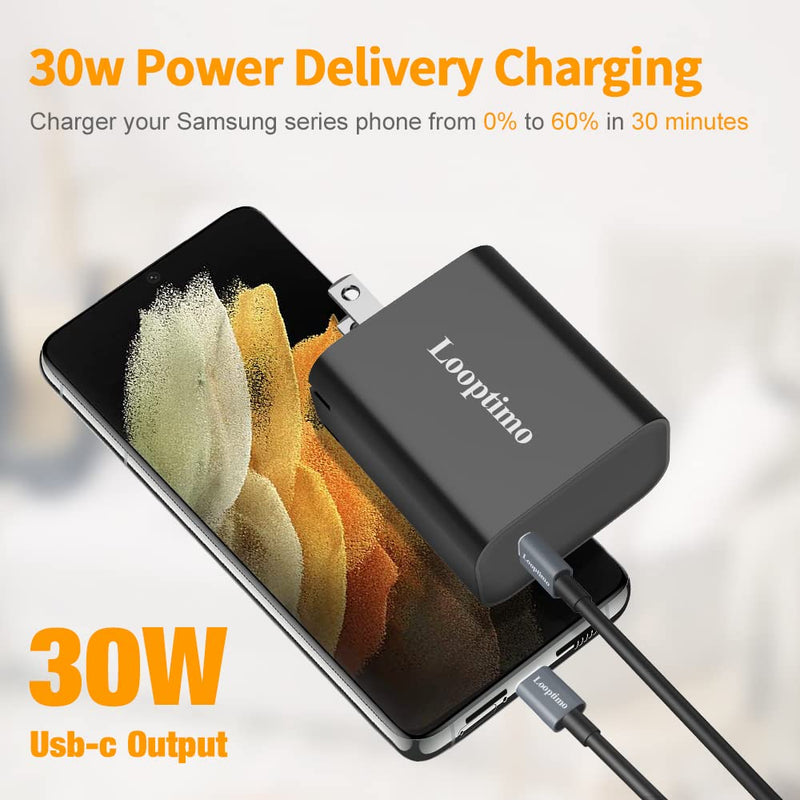 [Australia - AusPower] - Looptimo Super Fast USB C Charger Kit Compatible for Samsung Galaxy S22 Ultra/Plus/S22/S21 FE/S20/Z Fold 3, Google Pixel 6/6 Pro, 27W PD[PPS] Car Charger+30W Wall Charger+2 Pack Type C Cable 3.3ft 