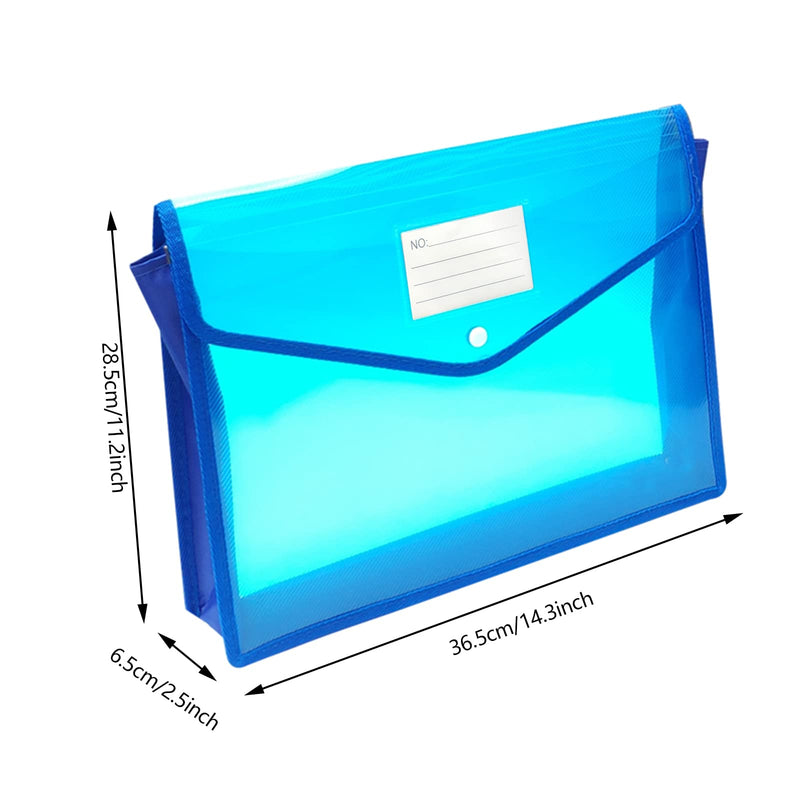 [Australia - AusPower] - 6 Pack B4 Plastic File Folders Waterproof Transparent Expandable File Folder with Snap Button Closure Label Pocket (Blue) Blue 