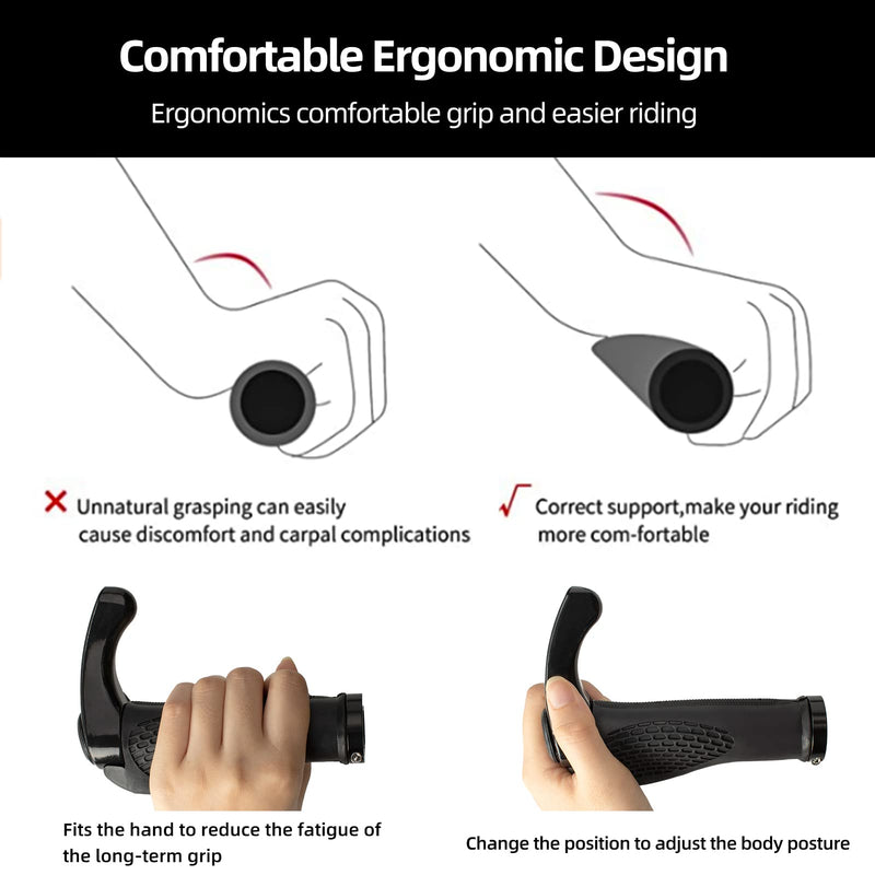 [Australia - AusPower] - ROCKBROS Bike Grips Single Lock-on Bicycle Handle Bar Ergonomics Non-Slip Mountain Bike Handlebar Comfortable & Shock Absorption Rubber Grips for BMX, MTB, Beach Cruiser, Scooter 