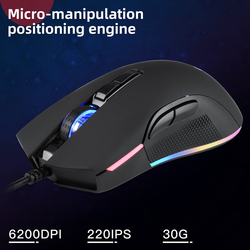 [Australia - AusPower] - Motospeed V70 USB Wired Gaming Mouse,DPI 6400 ZEUS6400 Optical Sensor,Chorma RGB Backlit,7 Programmable Buttons，Ergonomic PC Gaming Mouse for Laptop, PC, Mac(Black) Black 