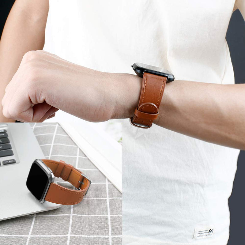 [Australia - AusPower] - 2 Pack BOTNUW Leather Bands Compatible with Fitbit Versa 2 Bands/Versa Bands/Fitbit Versa SE/Versa Lite Wristbands Fitness Smart Watch, Soft Replacement Leather Strap Bands for Women Men gray&brown 