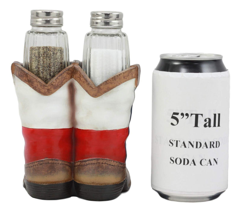 [Australia - AusPower] - Ebros Western Cowboy Or Cowgirl Texas Flag Boots Salt And Pepper Shakers Set With Decorative Resin Display Holder Figurine And Glass Shakers Kitchen Two Step Spice Decor 