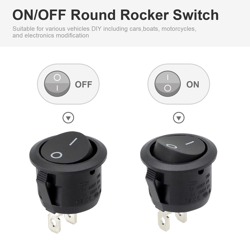 [Australia - AusPower] - 6Pcs Rocker Switch ON Off KCD1 AC 6A/250V 10A/125V 12VDC Mini Round Toggle Switch SPST 2Pin Snap-in Design Car Boat Automotive with Wires Pre-Wired by MUZHI 