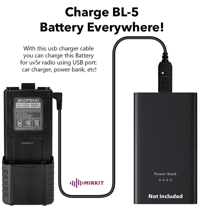 [Australia - AusPower] - Mirkit Baofeng Accessories Set: Baofeng Battery BL-5L 3800mah with Baofeng USB Charging Cable Compatible with Baofeng UV- 5R MK2 MK3 MK4 MK5 BF-F8HP UV-5RX3 RD-5R UV-5RTP UV-5X3 by Mirkit Radio 