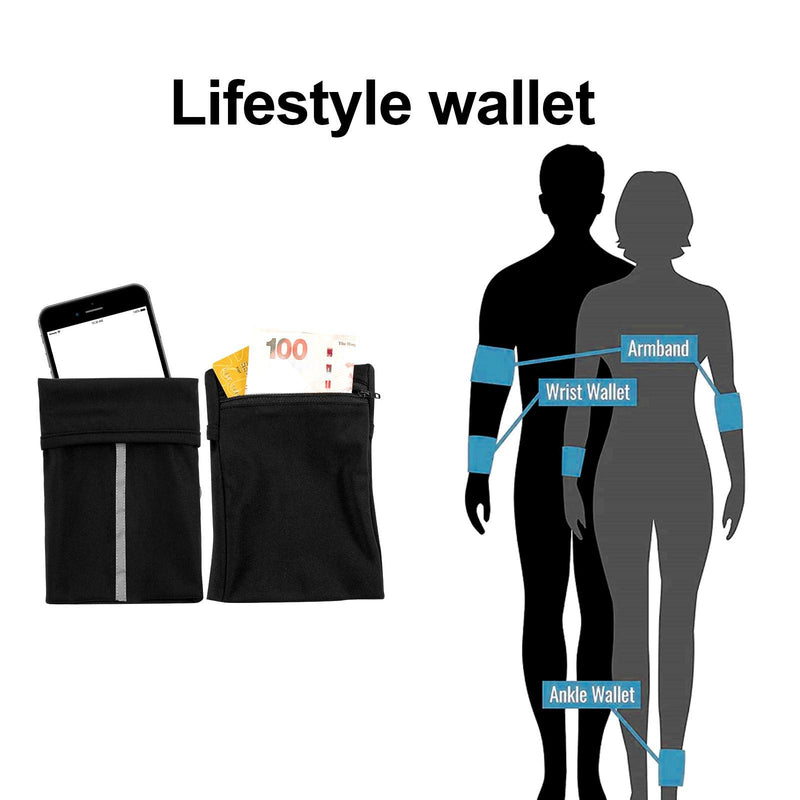 [Australia - AusPower] - Easyports 2 Pocket Wrist Wallet Wrist Cell Phone Holder, Ankle Wallet, Sweat Bands, Armband, Hidden Pouch, Wristlet Wallet for Travel, Outdoor Sports Running. Small/Medium 