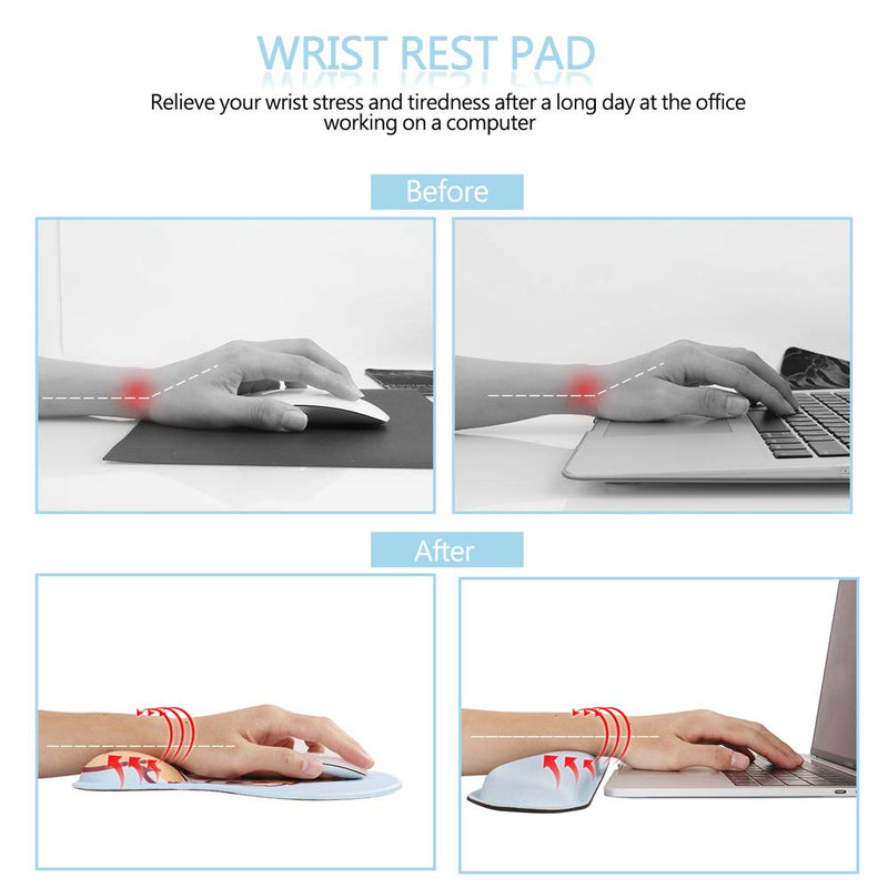 [Australia - AusPower] - HAOCOO Keyboard Pad Wrist Rest and Gel Mouse Pad with Wrist Support,Ergonomic Corgi Mouse Pads with Non-Slip Backing Memory Foam Filled, Easy Typing &Pain Relief for Home Office Computer Laptop(Blue) Blue 