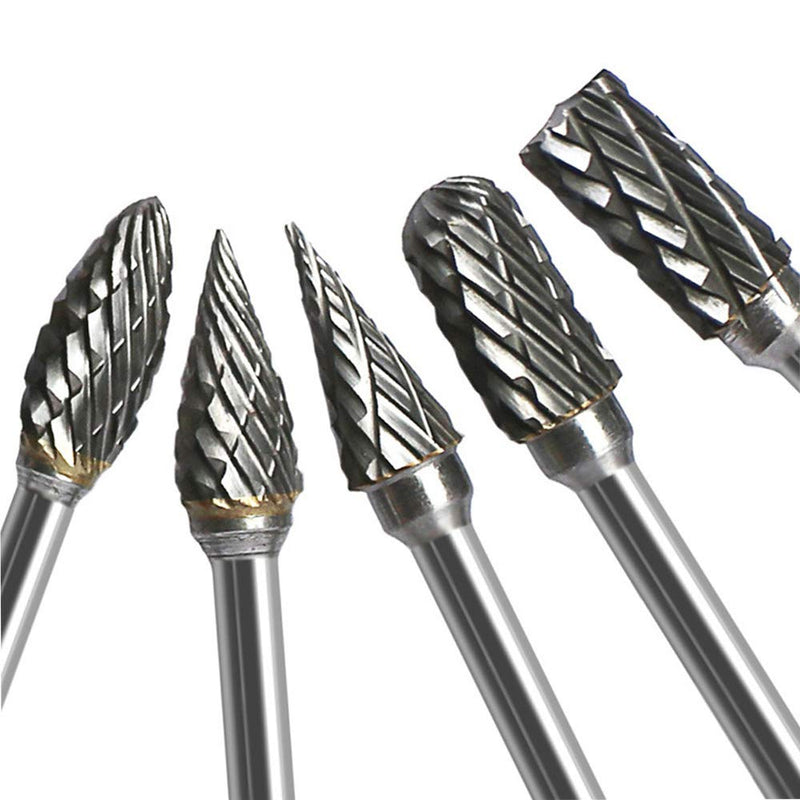 [Australia - AusPower] - Double Cut Carbide Rotary Burr Set - 10 Pcs 1/8" Shank, 1/4" Head Length Tungsten Steel for Woodworking,Drilling, Metal Carving, Engraving, Polishing 