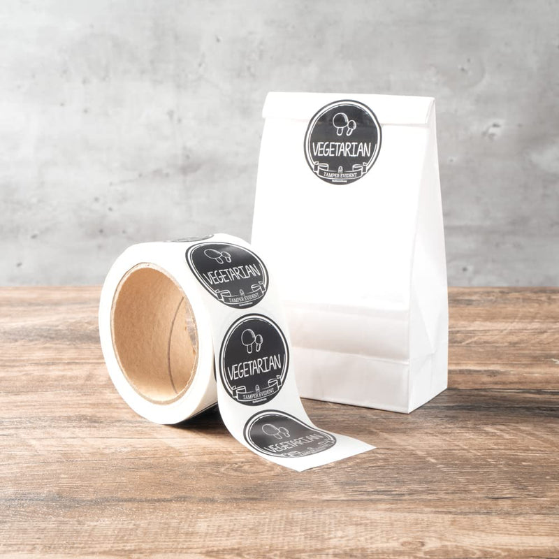 [Australia - AusPower] - Label Tek 2 Inch Tamper-Evident Stickers For Vegetarian Food, 500 Rolled Tamper Seal Stickers - Chalkboard Design, For Safe Food Delivery, Black With White Font Plastic To Go Stickers 