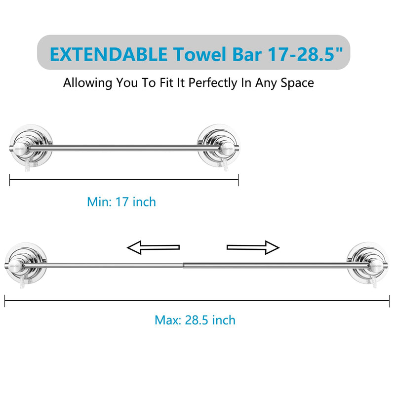 [Australia - AusPower] - Extendable Suction Cup Towel Bar 17-28.5", Chrome 