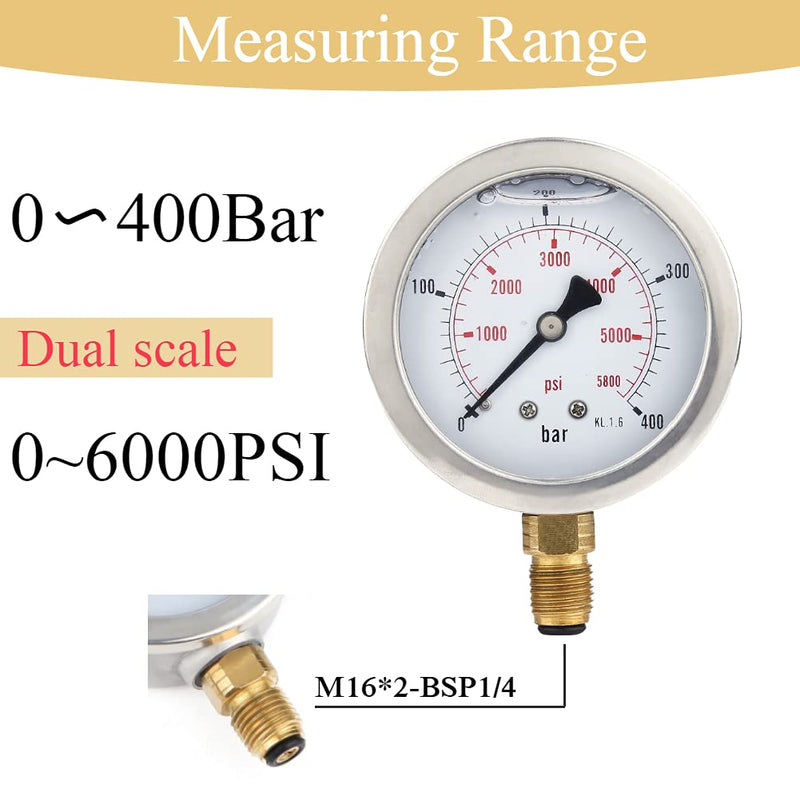 [Australia - AusPower] - Hydraulic Hose Test Coupling kit, Digital Hydraulic Pressure Test Gauge Coupling M162-BSP1/4 + 0~400BAR/6000PSI Gauge+ 1.5m Hose 